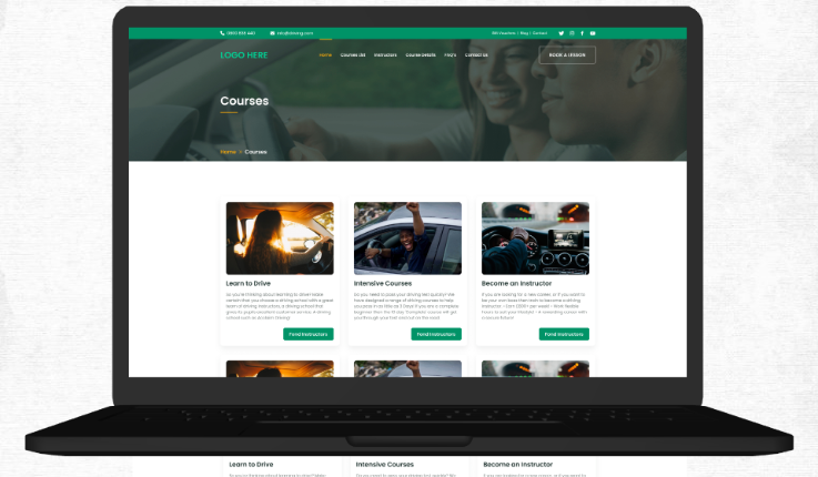 Driving School courses page design