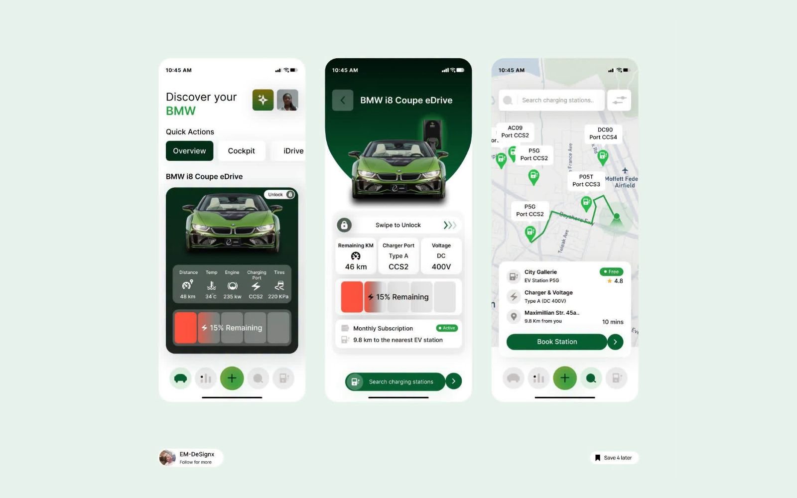 EV Drive — Electric Car App UI design preview