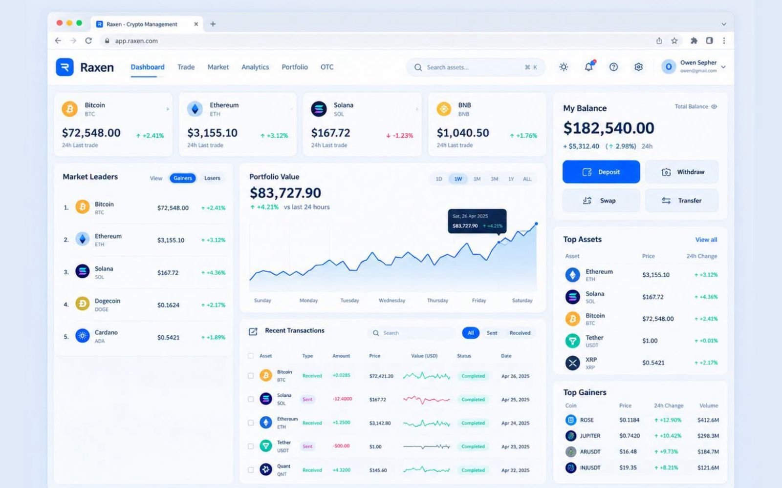 Raxen — Crypto Dashboard UI design preview