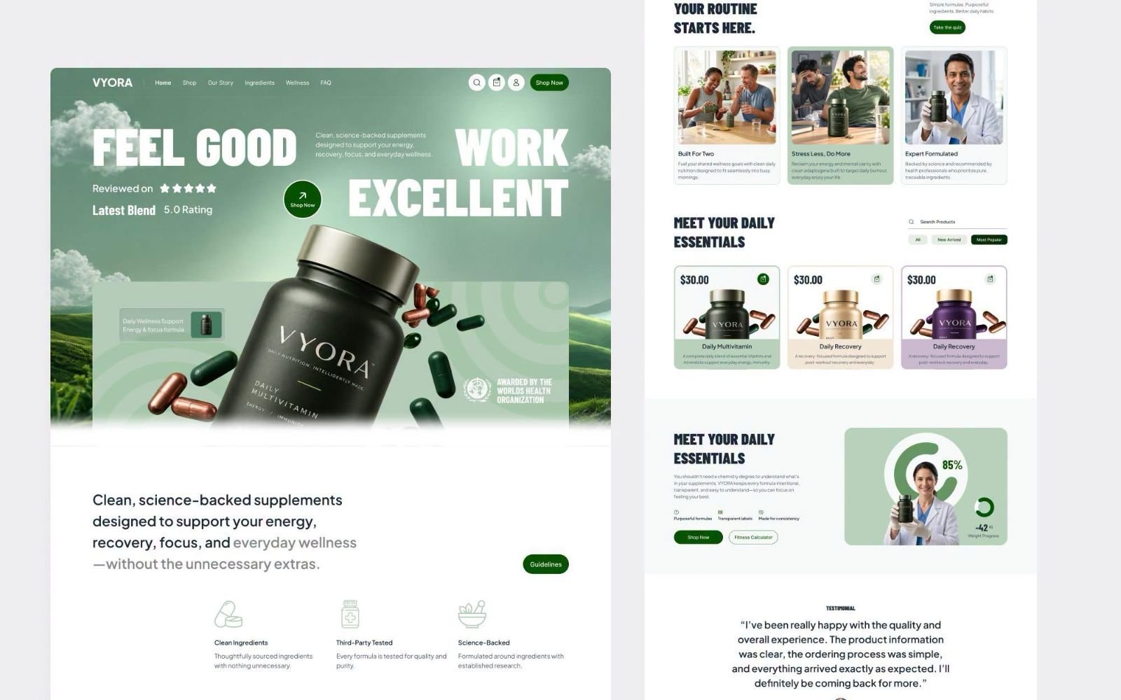 VYORA — Supplements Brand Website design preview